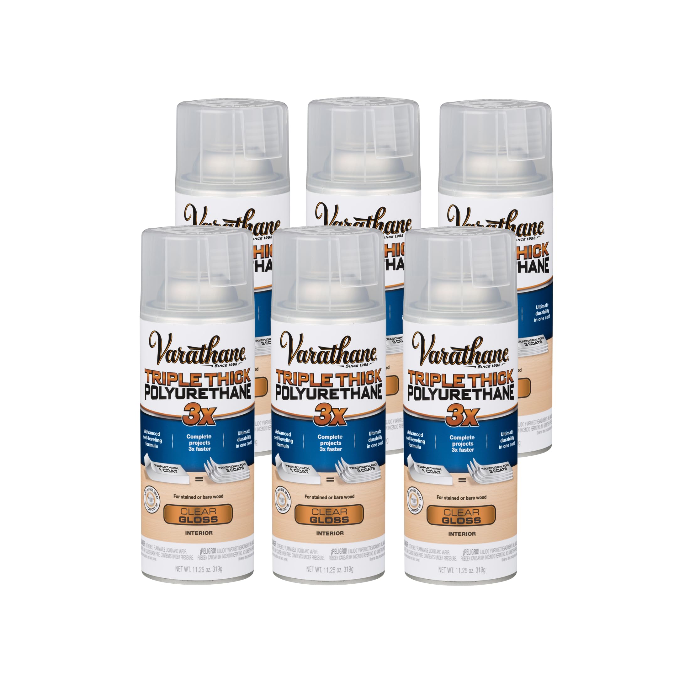 Varathane 318292-6PK Triple Thick Polyurethane Wood Finish Spray, 11.25 oz, Gloss Clear, 6 Pack