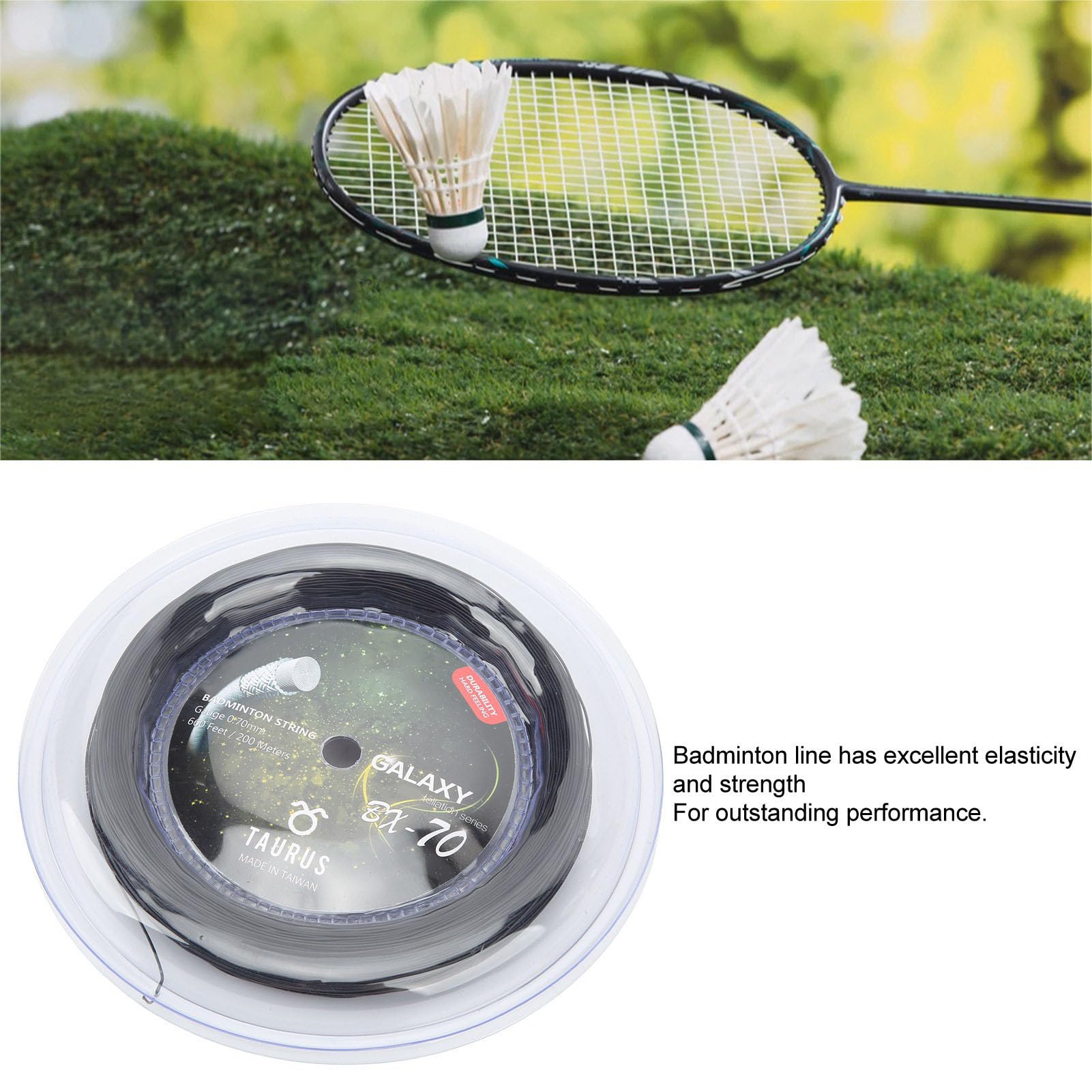 Corde de Raquette de Badminton Professionnelle, Pièces de Rechange de Bobine de 0.7mm, 200m, Couleur Vive à Haute élasticité (Black)