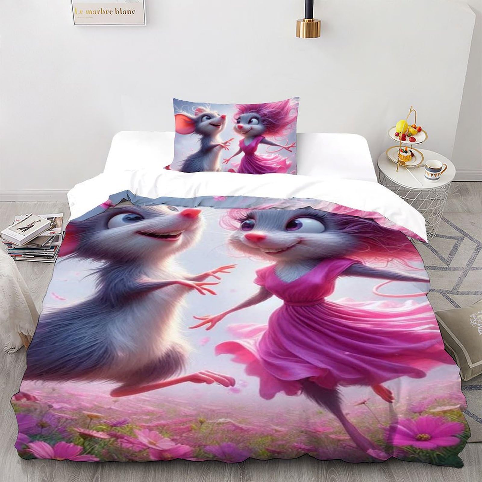 Housse de couette microfibre animaux 3D avec fermeture éclair pour lit une place