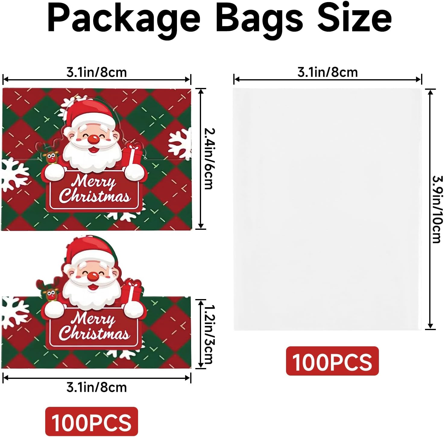 joycraft Jewelry Packaging for Small Business – 100Pcs OPP Clear Christmas Treat Bags with Santa Header Cards, Christmas Jewerly Display Bags Packaging for Party Favors, Bakery & Holiday Gift Wrapping