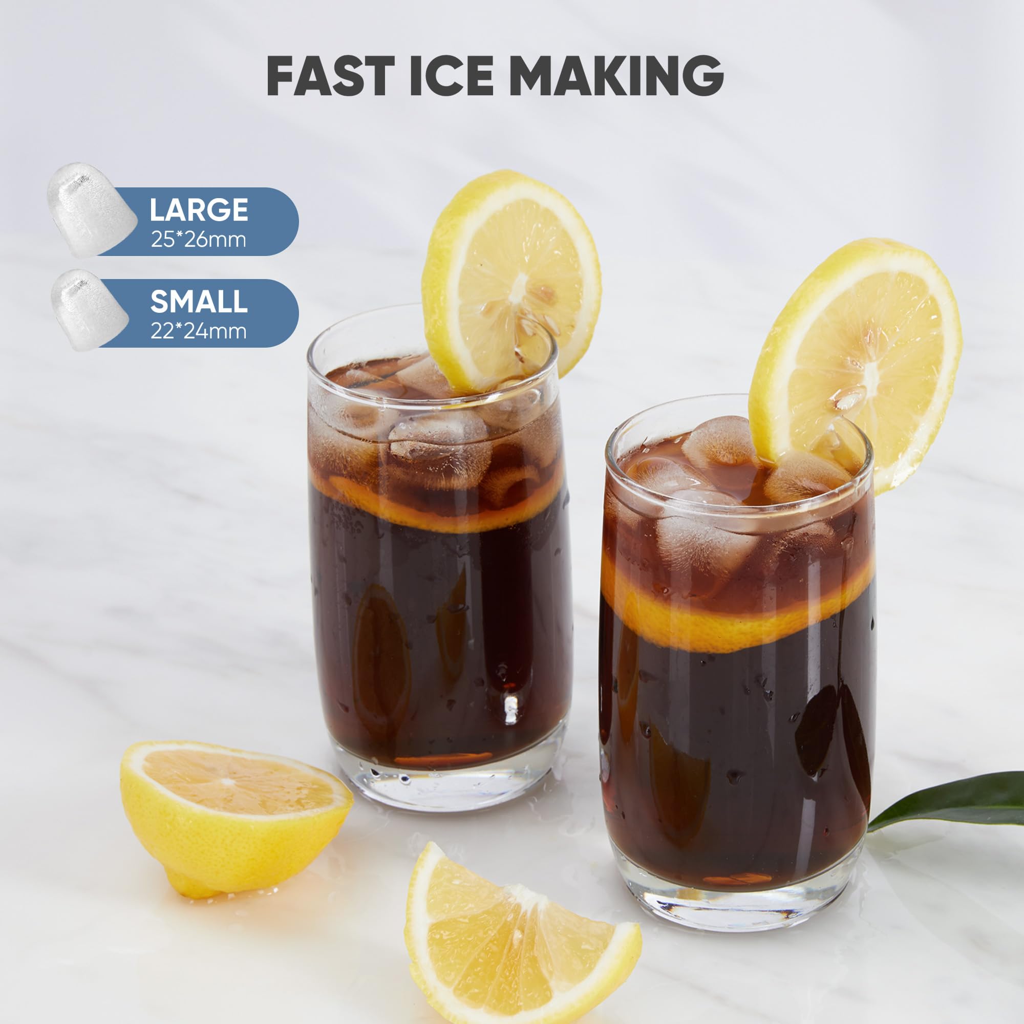 DUMOS Fast & Quiet Ice Maker for Countertop – 9 Bullet Cubes in 6 Mins, 26lbs/Day, Self-Cleaning Portable Ice Machine with Handle for Home, Kitchen, Dorm, Black - Image 6