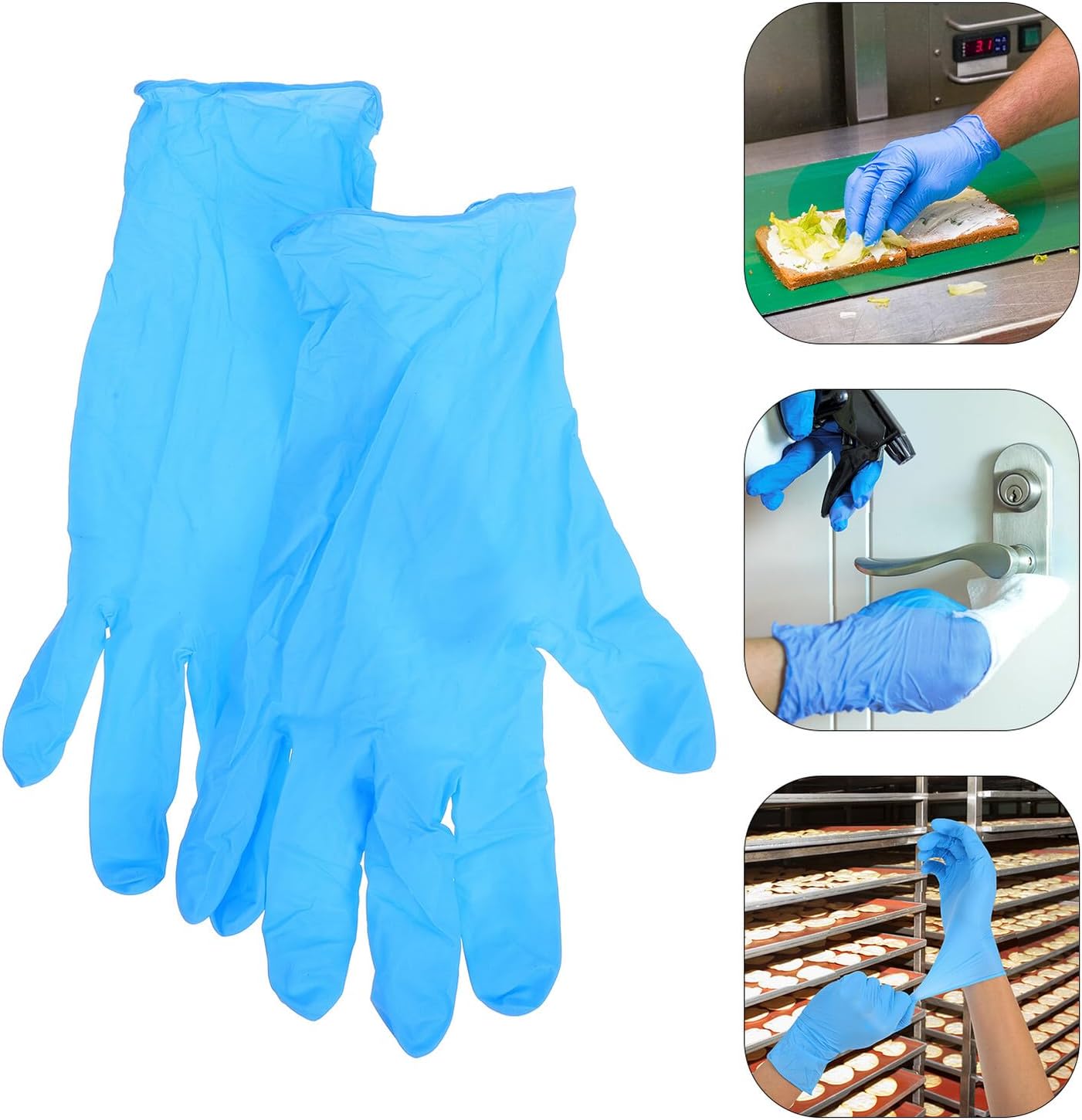 SHINEOFI Blue Rubber Gloves Heavy Duty Waterproof Food-grade Kitchen Gloves for Cooking and Cleaning Oil Resistant Medium Size 100pcs for Men and Household Use