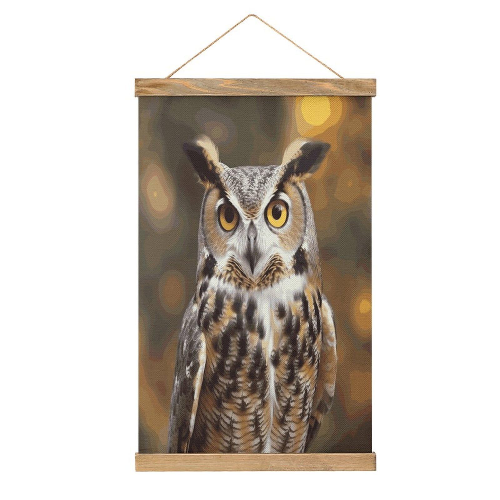JTREHY Owl Birds Linen Hanging Painting Vintage Poster Wall Art Prints Personality Style Wall Hanging Poster for Living Room Office Bedroom Decor Frame 13.2 X 20.47 Inch