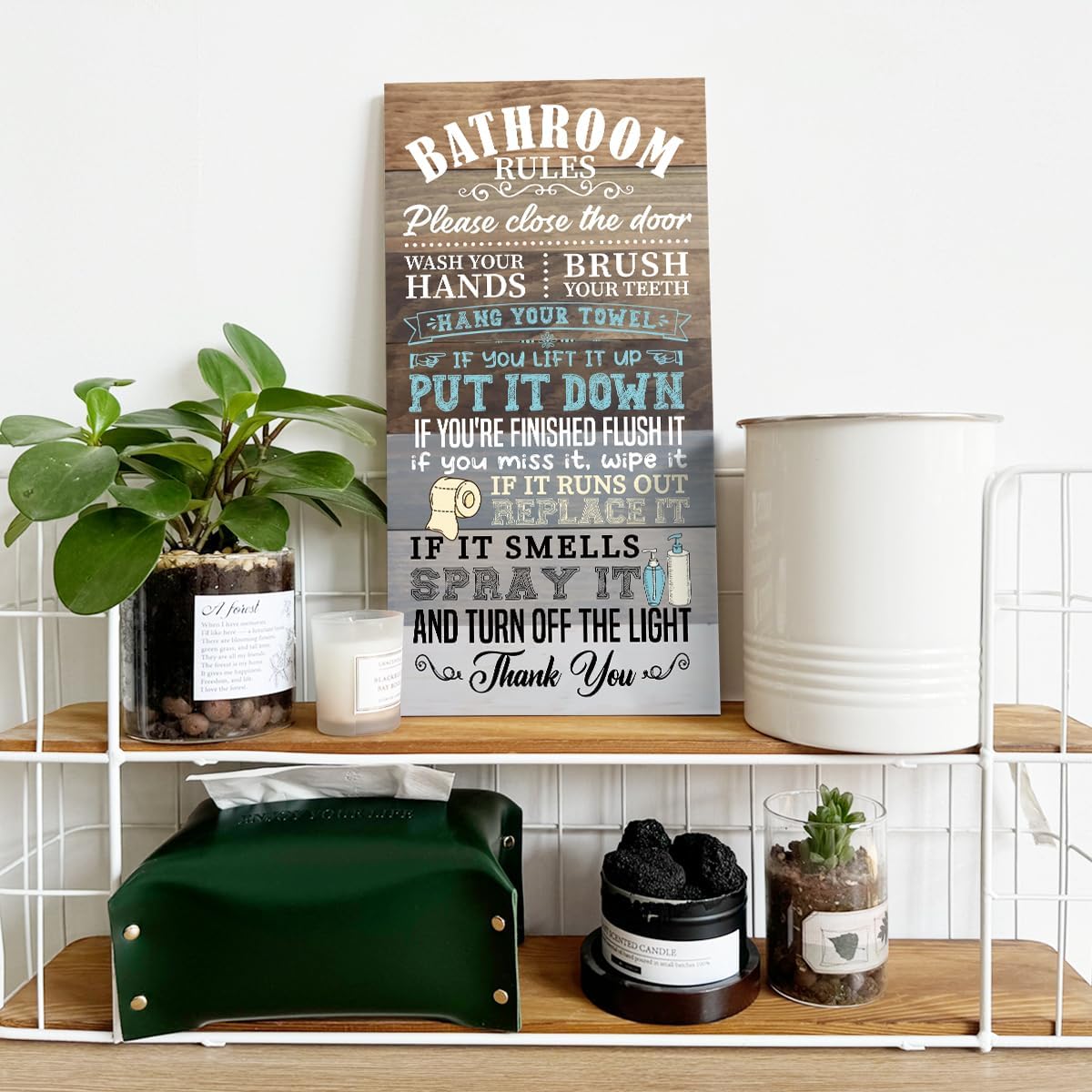 Hanging Bathroom Rules Decor Sign, Hanging Bathroom Wood Sign Decor - Image 4