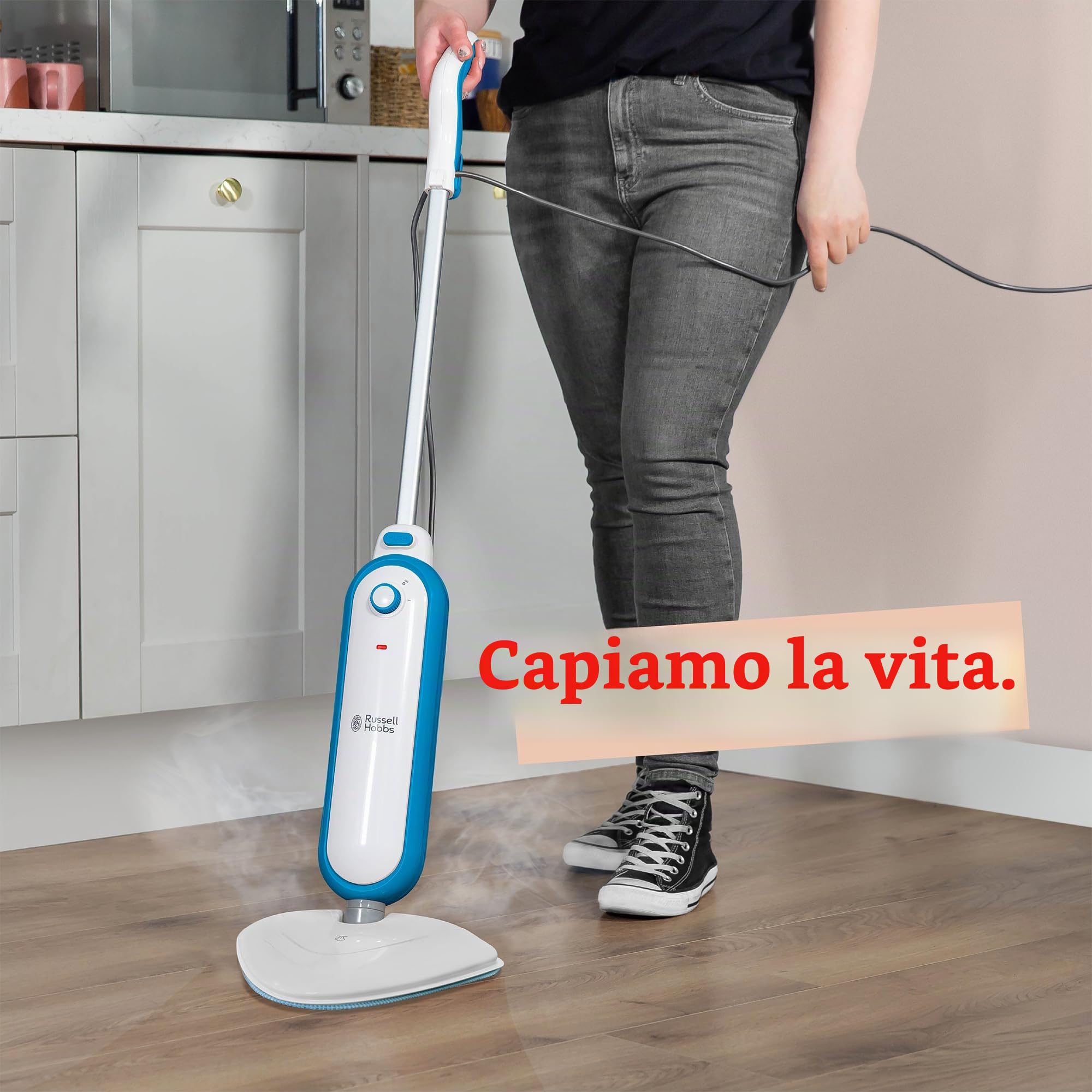 Russell Hobbs RHSM1001-G Steam and Clean Steam Mop White & Aqua - 2 anni di garanzia gratuita
