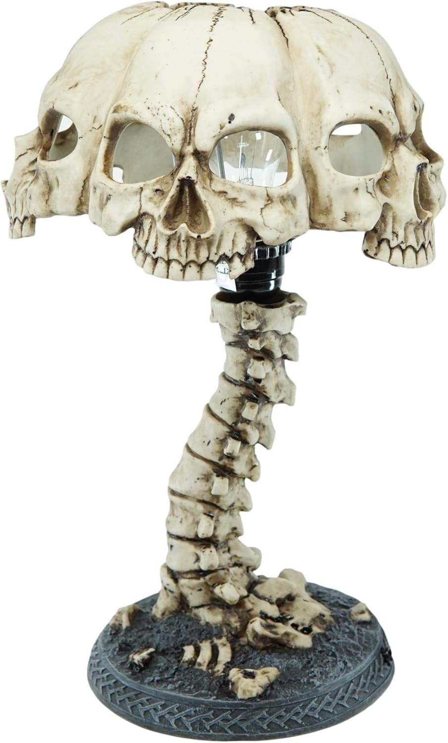 Ebros Gift Day of The Dead Evil Resurrection Boneyard Ossuary Skulls Canopy Shade with Bone Spine Stand Structure Side Table Lamp Sculpture Spooky Skeleton Graveyard Macabre Lighting Accent