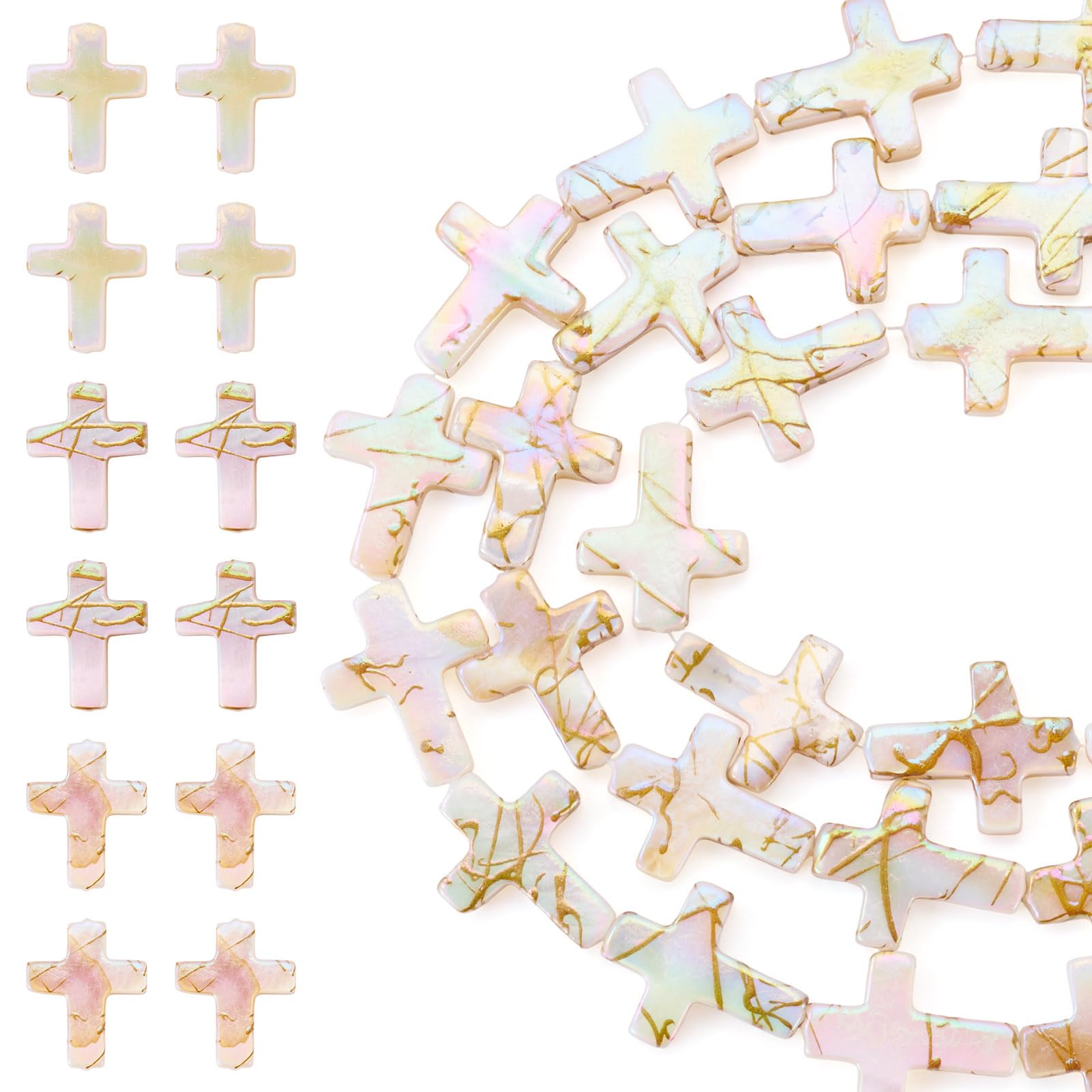 Beadthoven 36pcs Natural Freshwater Shell Beads Cross Shape AB Colour Coated Loose Spacer Bead for Cross Jewellery Making Necklace Earring DIY Craft Supplies, Tan