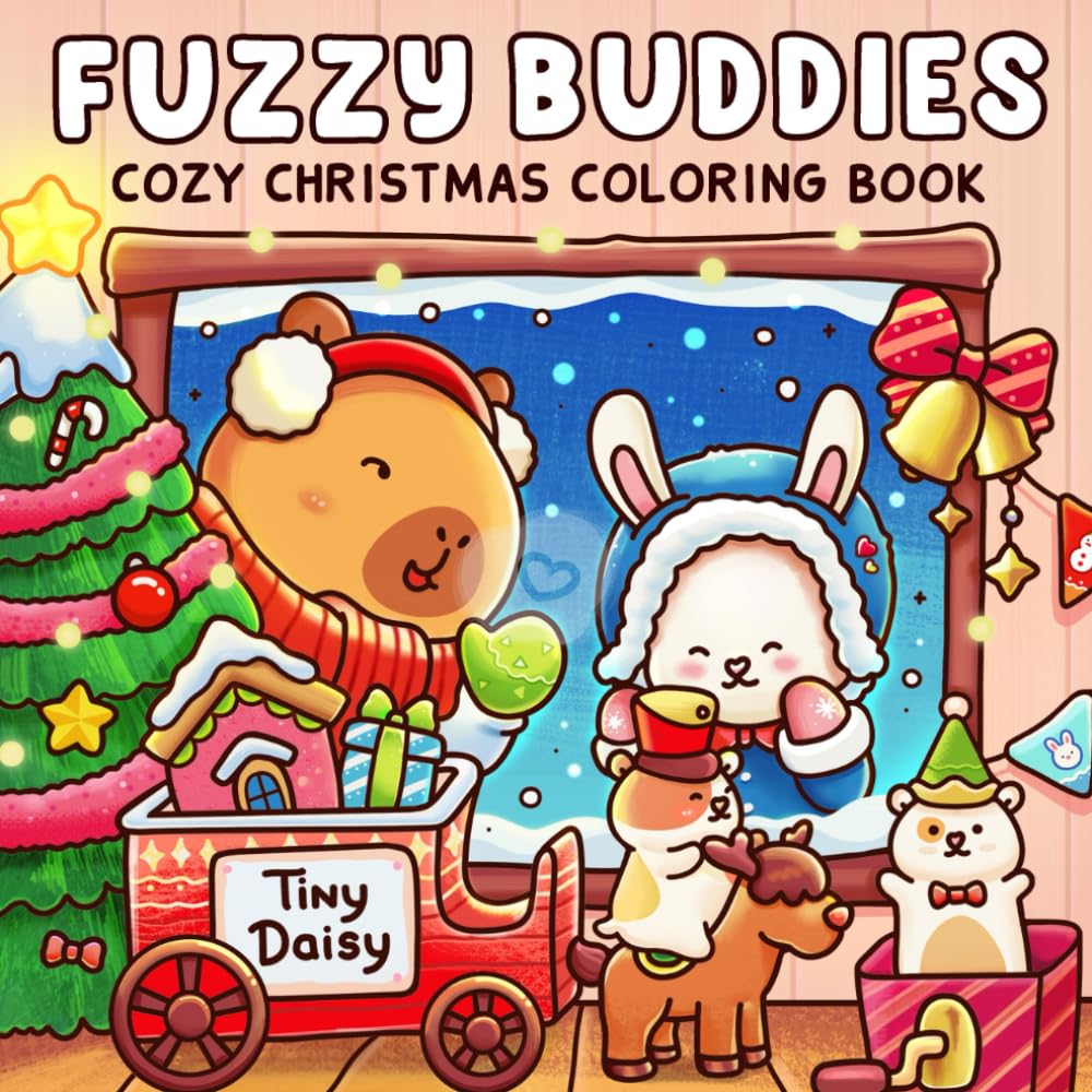 Fuzzy Buddies: Christmas Hygge Coloring Book for Adults and Kids with Cozy Holiday Designs of Super Cute Animal Characters, Bold and Simple Drawings For Relaxation and Stress Relief