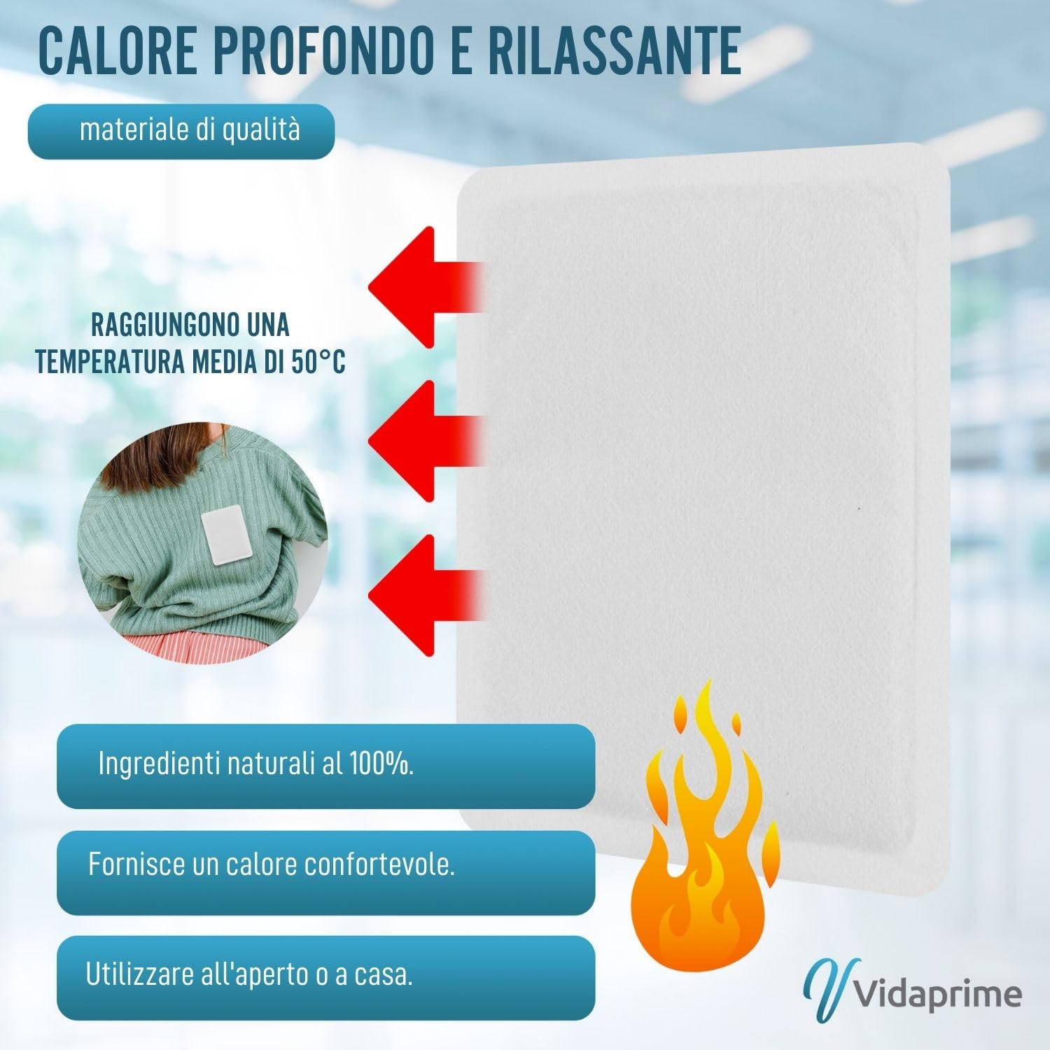 Pack x10 Cerotti Riscaldanti per Schiena, Collo e Spalle - Calore Profondo e Calmante - Adesivi Istantanei per Dolore Lombare - Cerotti Termici per 24 Ore di Sollievo Muscolare