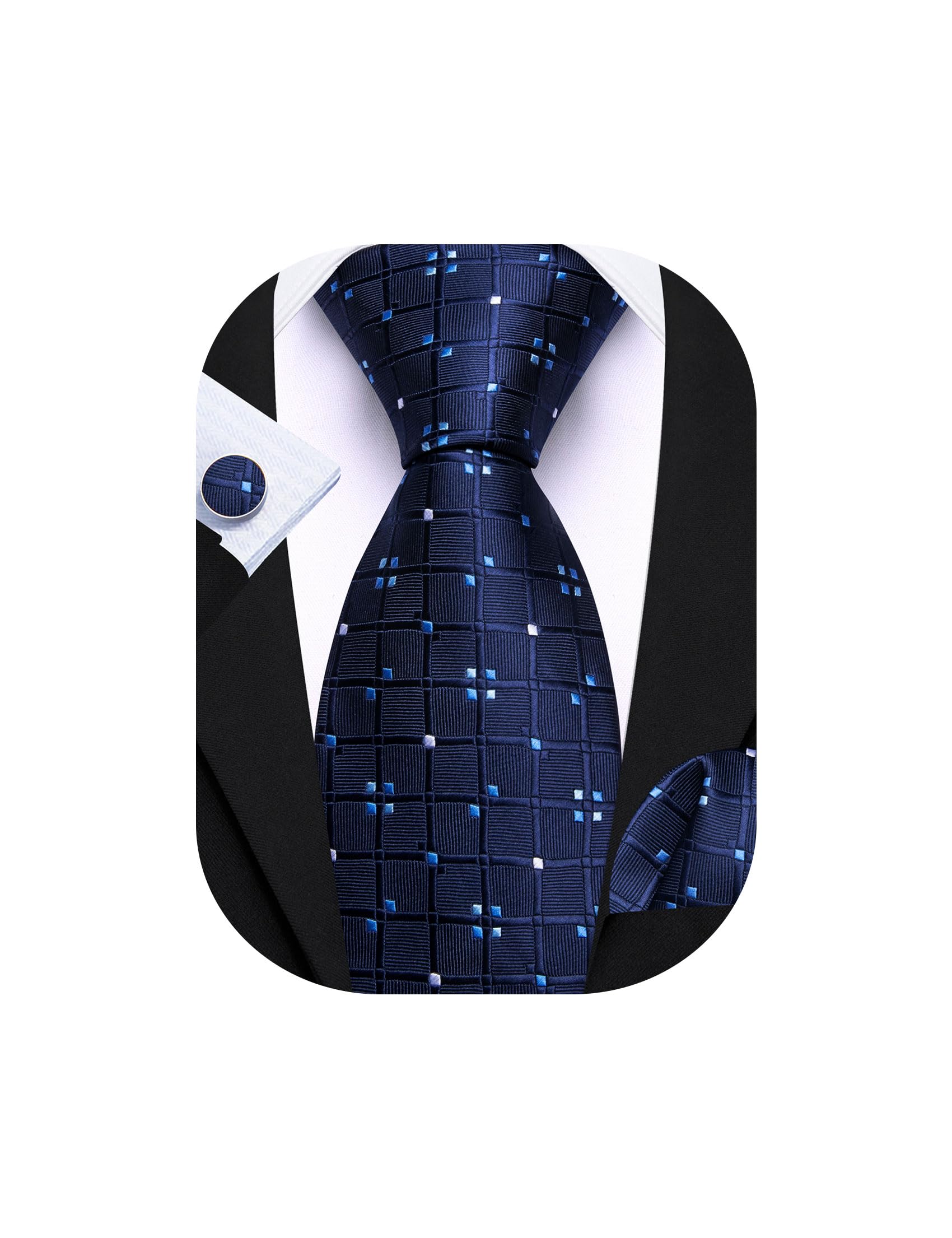 Barry.Wang Mens Tie Set Plaid Check Stripe Neckties Pocket Square Cufflinks | Woven Classic,Formal/Casual Men's Necktie,Luxury,Business,Wedding,Party,Prom,Graduation