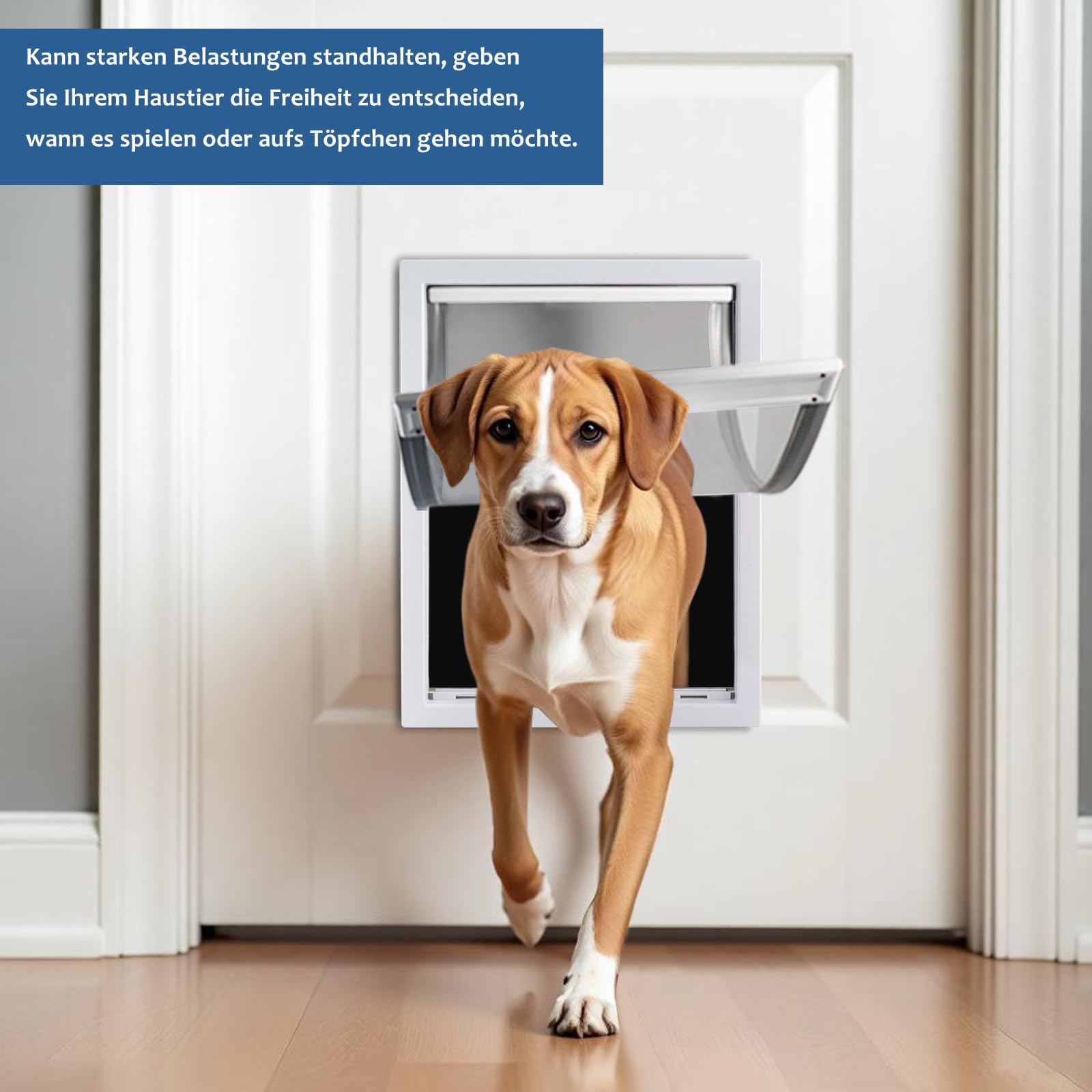 CEESC Große Hundeklappe mit weicher, transparenter Magnetklappe und einrastbarer Verschlussplatte, Premium-Haustür aus PVC-Kunststoff für große Hunde (XL, Weiß)