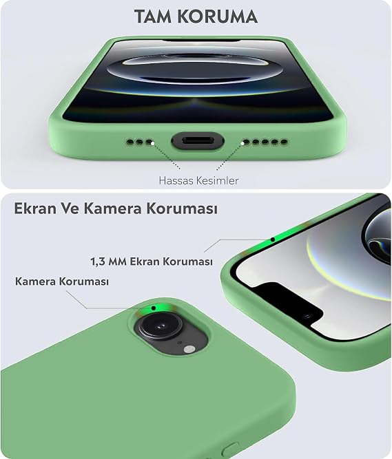 Babilden iPhone 17E / 16E İle Uyumlu Kılıf İnce Ve Dayanıklı Sıvı Silikon 3 Katmanlı Tam Kaplamalı Şık Yumuşak Jel Hissi Yüksek Kalite Kauçuk Telefon Kılıfı (Fıstık Yeşil)