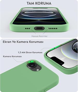 Babilden iPhone 17E / 16E İle Uyumlu Kılıf İnce Ve Dayanıklı Sıvı Silikon 3 Katmanlı Tam Kaplamalı Şık Yumuşak Jel Hissi Yüksek Kalite Kauçuk Telefon Kılıfı (Fıstık Yeşil)