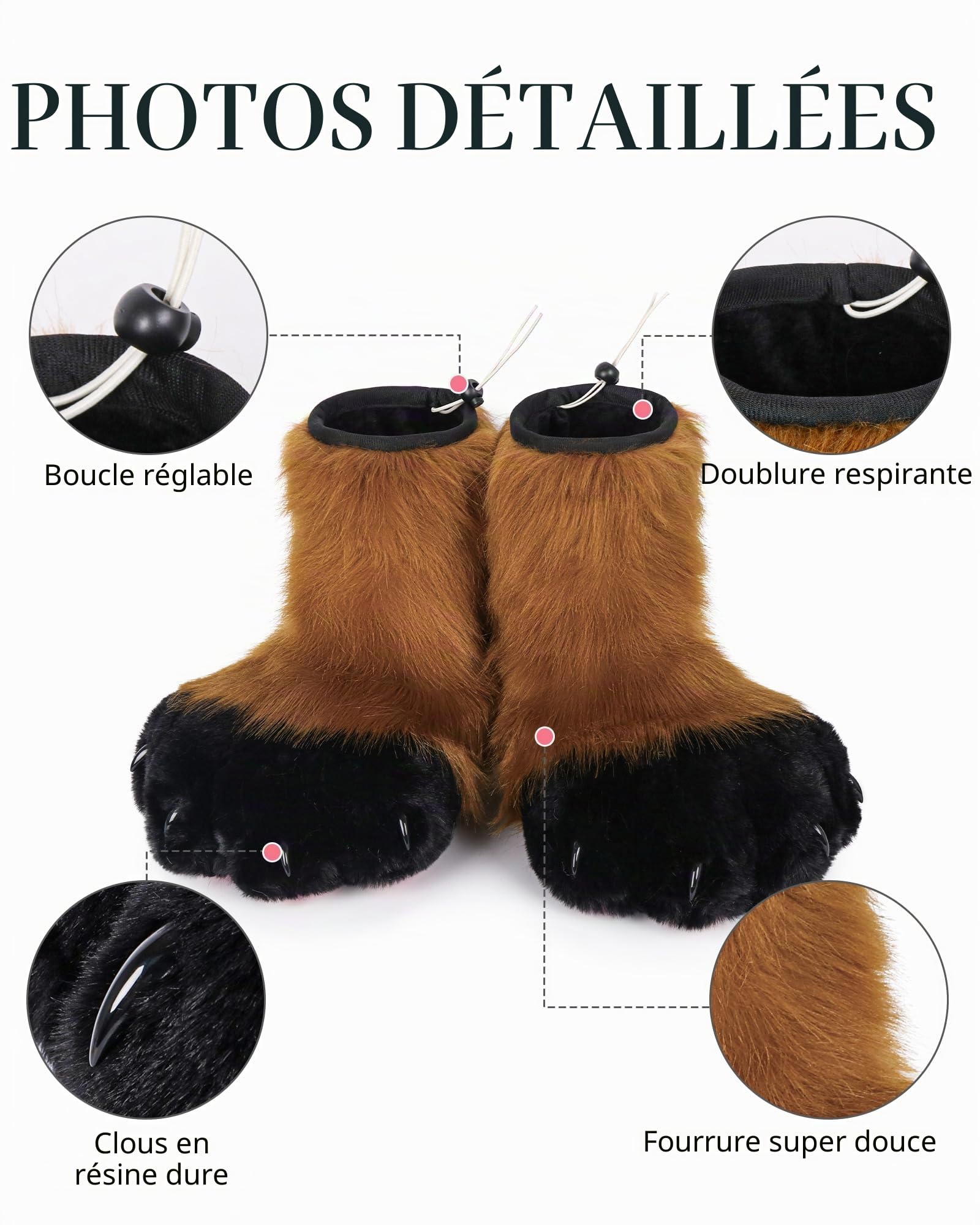 Cosplay Chat Animaux Griffes en Plastique pour Fursuit Pieds Chaussures Pattes Fourrure Chaussons Fourrure Adulte Costume Accessoires Set