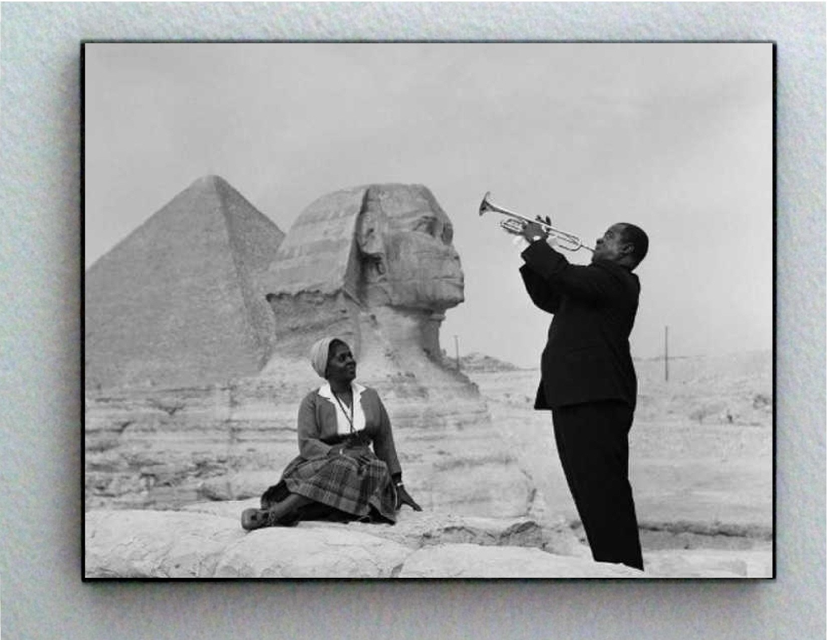Rare Framed Louis Armstrong Playing Pyramid Sphinx for Wife Vintage Photo. Jumbo Giclée Print