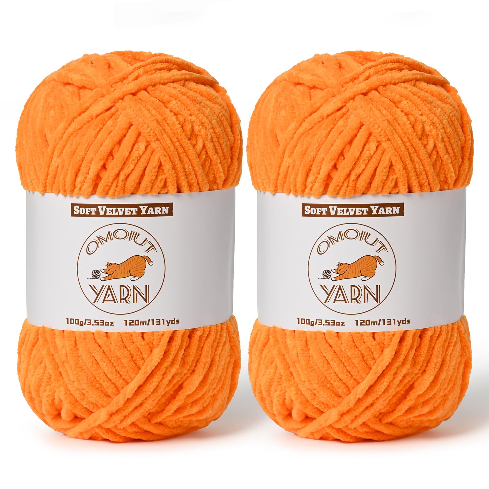 2 Pack Orange Fluffy Velvet Yarn for Crocheting,Chunky Chenille Baby Blanket Yarn for Crochet,Soft Fuzzy Puzzle Yarn for Knitting,(100g/3.53oz Each) Bulky Thick Amigurumi Crochet Yarns