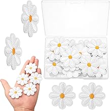 30pcs White Daisy Embroidered Iron-On Patches for Adults Clothing Repair Hats Jeans Backpacks DIY Accessories Easy Iron on