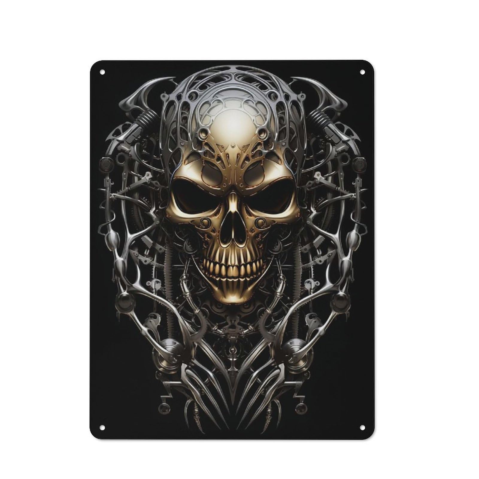 Metallic Skull Artwork Rustic Metal Sign 40x30cm for Workshop Wall, for Collectors of Rustic Metal Wall Decor