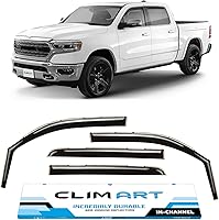 CLIMART In-Channel Rain Guards for Dodge Ram 1500 2019-2026 Crew Cab - Durable OEM-Style Window Visors, Vent Deflectors 4pcs 619006LP