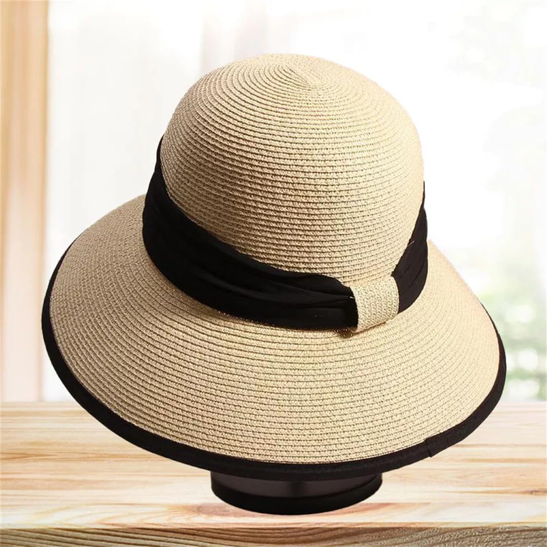 Yeuyyben Cappello da spiaggia da donna per l'estate all'aperto in tinta unita retrò cappello da sole cappello da donna cappello di paglia con visiera grande