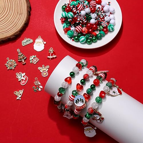 Miniatura 2 de 4200 cuentas de Navidad para hacer joyas, dijes de copo de nieve de árbol de Navidad, cuentas de arcilla polimérica roja y verde, cuentas de cristal