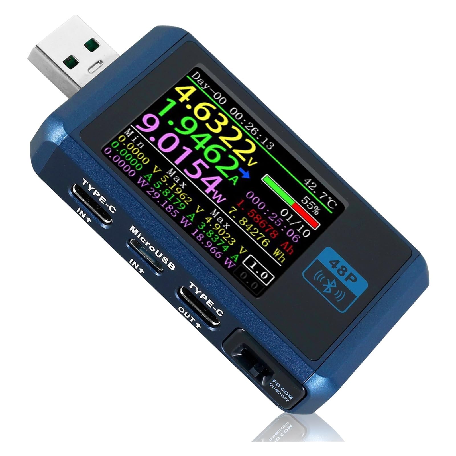 Tester USB Tester USB Detektor Bezpiecznego Napięcia Wielofunkcyjny Multimetr Z Wyświetlaczem Mocy I Kolorowym Wyświetlaczem LCD O Przekątnej 1,77 Cala. Szybki