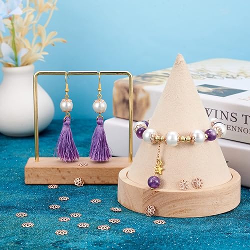 Miniatura 3 de 20 tapas de flores huecas de latón con cuentas de oro rosa de 0.315 pulgadas (0.315 in), espaciador de cuentas sueltas para pendientes, pulseras,