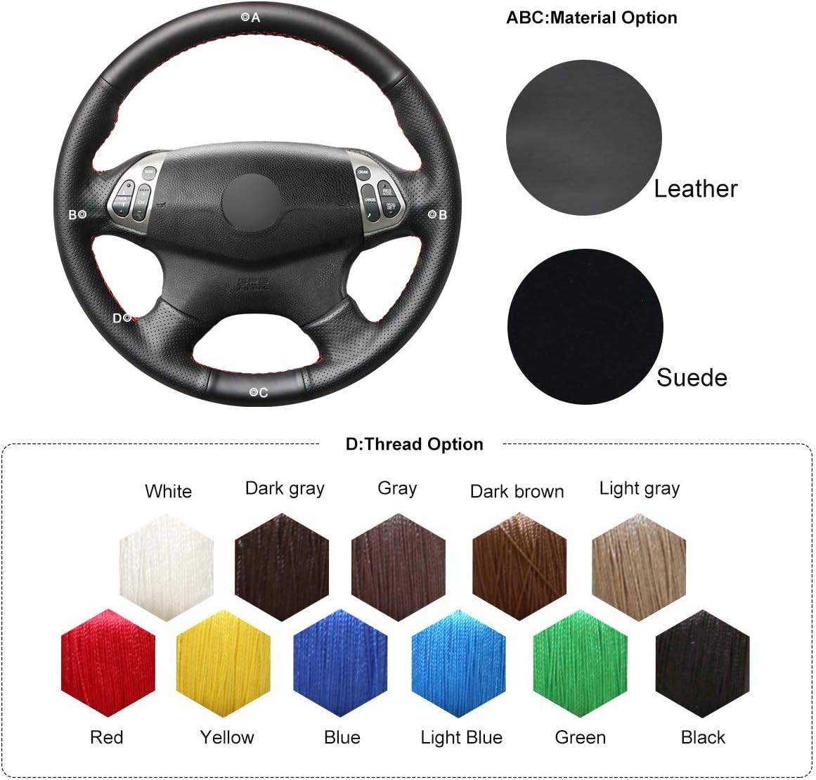 MEWANT Custom Hand Sewing DIY Genuine Leather Sides Perforated Car Steering Wheel Cover for Acura TL 2004-2006 Steering Wrap