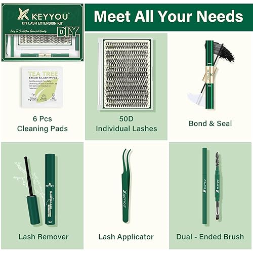 Miniatura 10 de KEYYOU - Kit de extensión de pestañas individuales, 300 unidades, 40D, 0.07D, rizo 0.354-0.709 in, con aplicador removedor de pegamento para