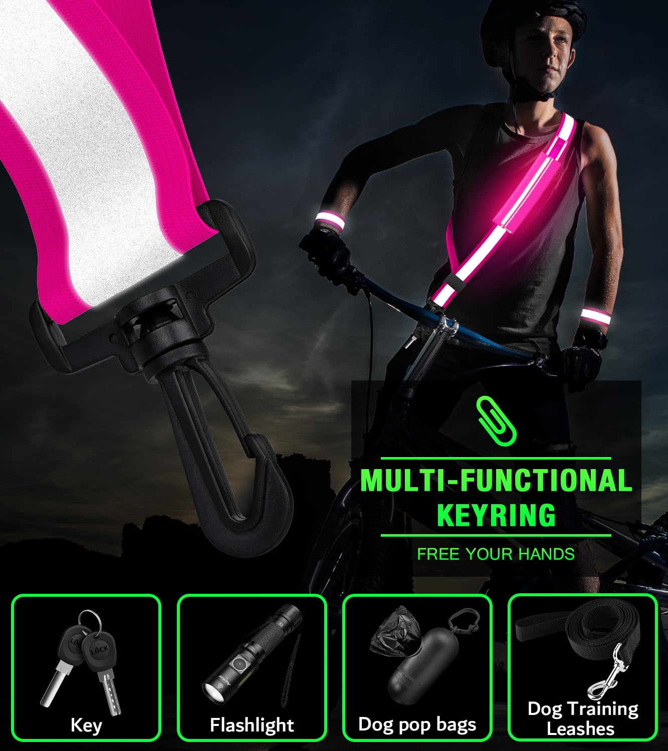 KITANDOVE Ceinture Réfléchissante Ajustable Avec Bandes Lumineuses Équipement De Sécurité Pour Course Cyclisme Et Marche Nocturne