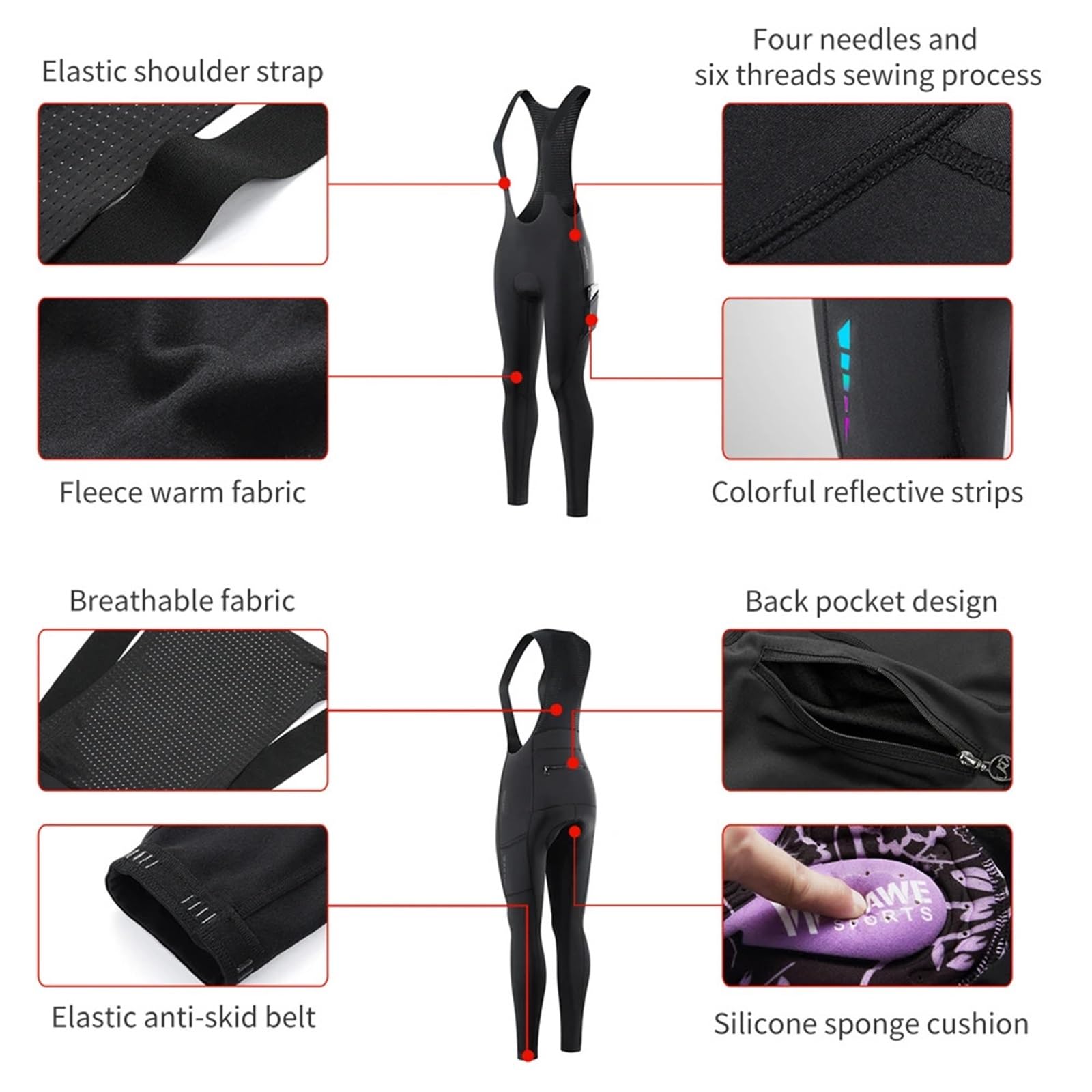 Tirantes De Ciclismo Pantalones con pechera for bicicleta, ropa de invierno for mujer, pantalones cortos con pechera for ciclismo, medias cálidas a prueba de viento de lana térmica for invierno(Pant,S