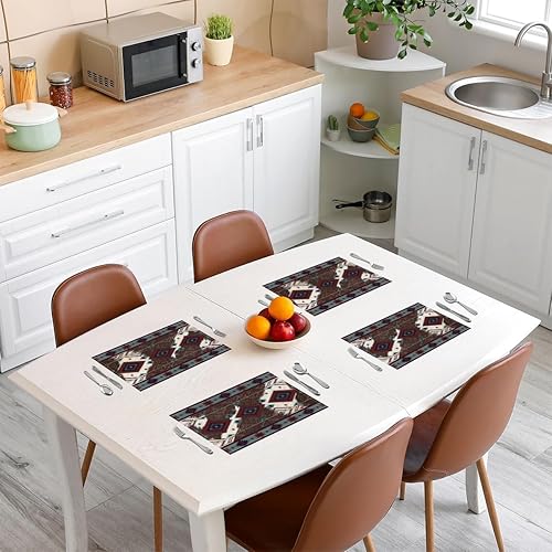 Miniatura 3 de Juego de 4 manteles individuales decorativos de tela lavable estilo bohemio de 18 x 12 pulgadas, manteles individuales aztecas de piel de vacuno,
