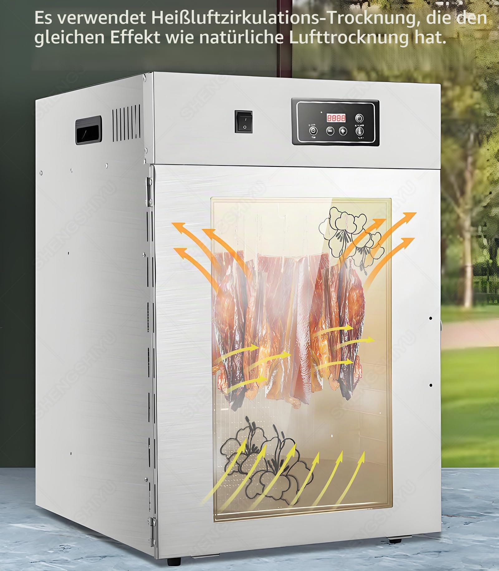 Gewerblicher Fleischtrocknungs Und Reifeschrank Edelstahl,Räuchern Und Trocknen 2-in-1,Temperaturbereich 30-90℃,24 Stunden Timer,Dry AGER Reifeschrank Für Beef Jerky,Würstchen 7.5kg
