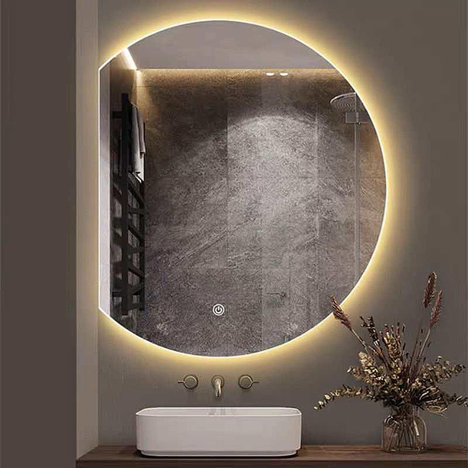Specchio da Bagno LED Semicircolare, Taglio Sinistro, Taglio Destro, Moderno Specchio da Parete Senza Cornice, Specchio Illuminato con Regolazione 3000K/4000K/6000K(Left Cut,45x50CM)