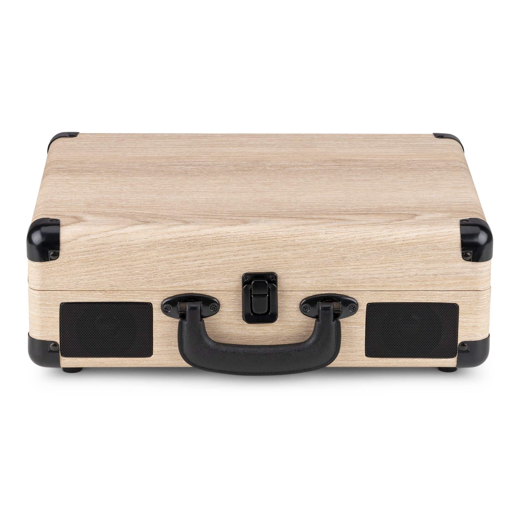 Audizio RP116LW - Giradischi in vinile con altoparlanti stereo integrati, ingresso e uscita Bluetooth, convertitore USB da vinile a MP3, tre velocità, design compatto e portatile, legno chiaro