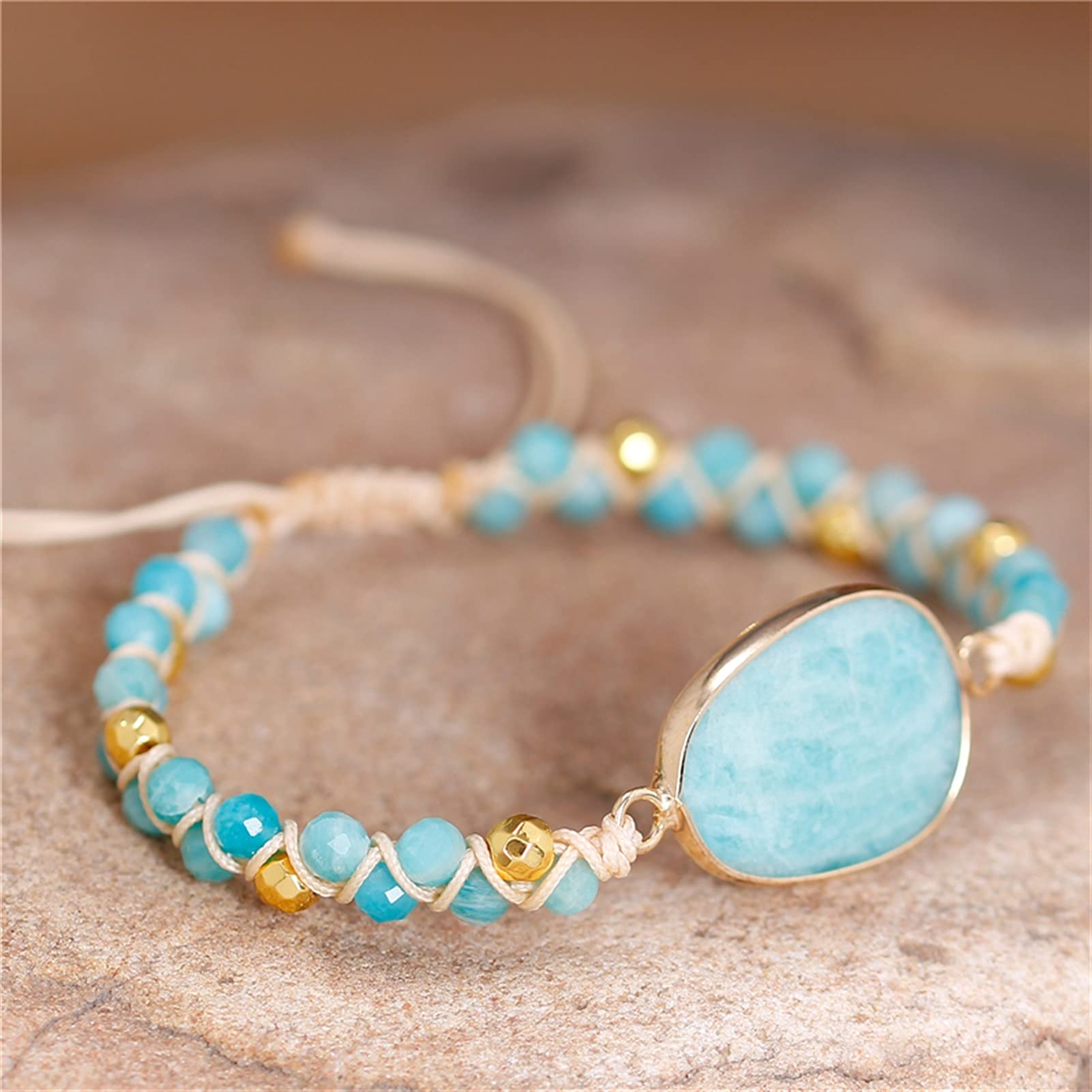 Pulsera de macramé Trenzada con Cuentas de Piedra Natural Elegante, Pulsera de joyería para Mujer, Amistad, Yoga, joyería