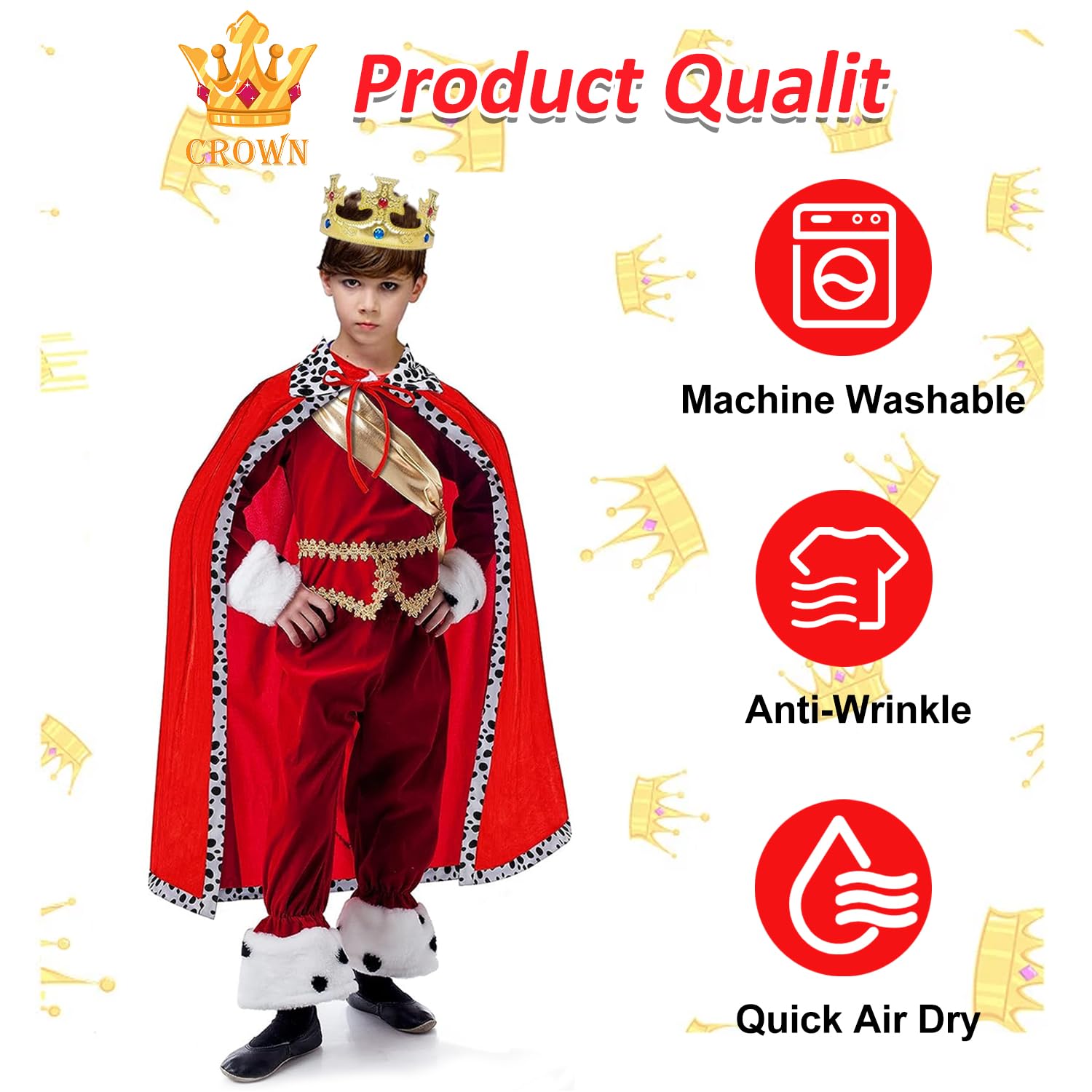 King Costume Kids, Prince Cloak and Prince Crown 2 Pcs Set, King Queen Cape Prince Princess Cloak, Costume Nativity Costume For Halloween, Christmas, Carnival, Role Play, Stage Performance, 90Cm - Image 3