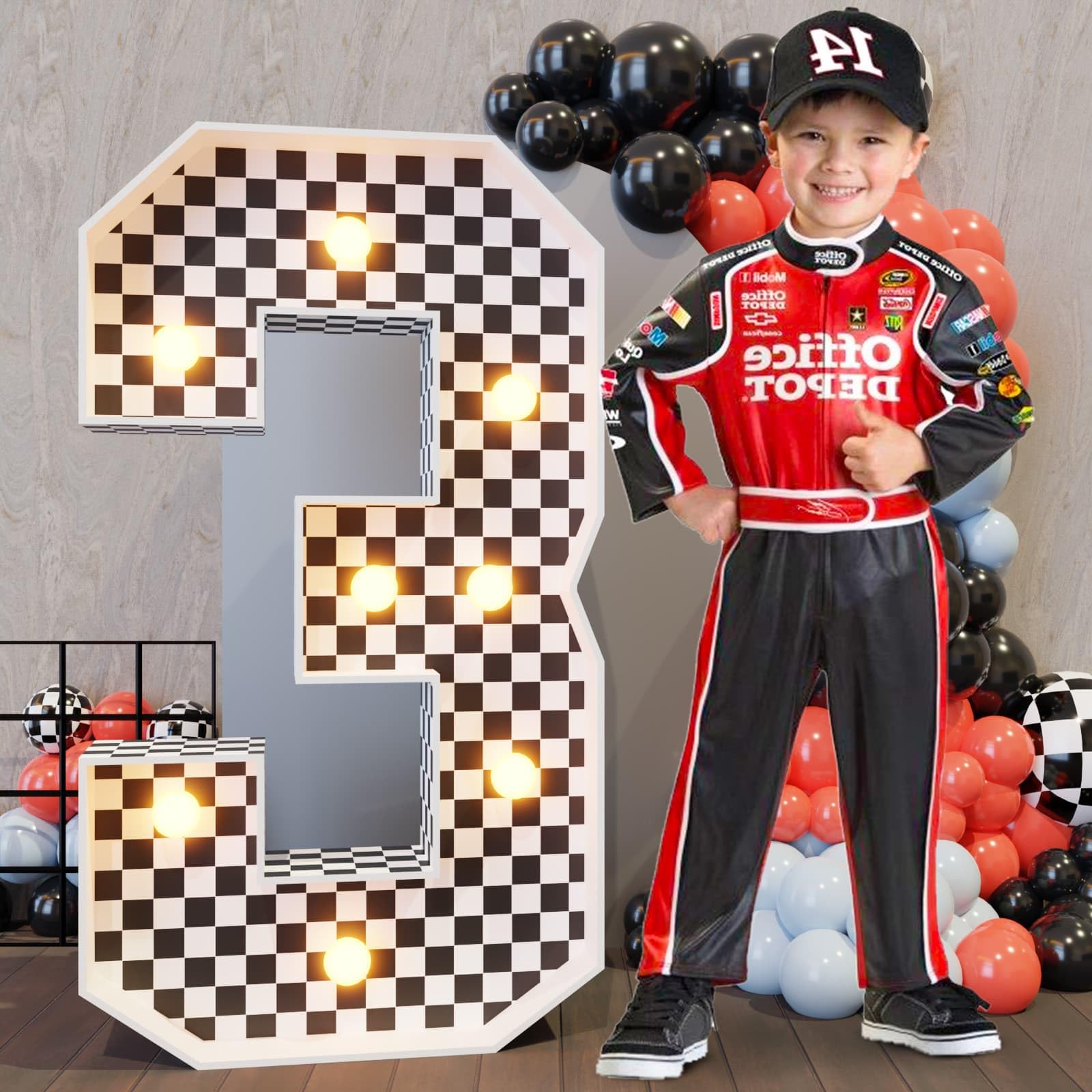 Imprsv Race Car Birthday Party Decorations, 3ft Light Up Marquee Number 3