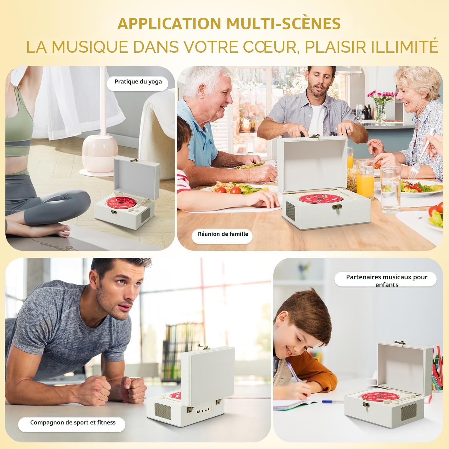 Lecteur CD en Cuir Rechargeable avec Haut-parleurs, transmetteur Bluetooth, Cadeau Festival, Lecteur BGM pour décoration d'intérieur