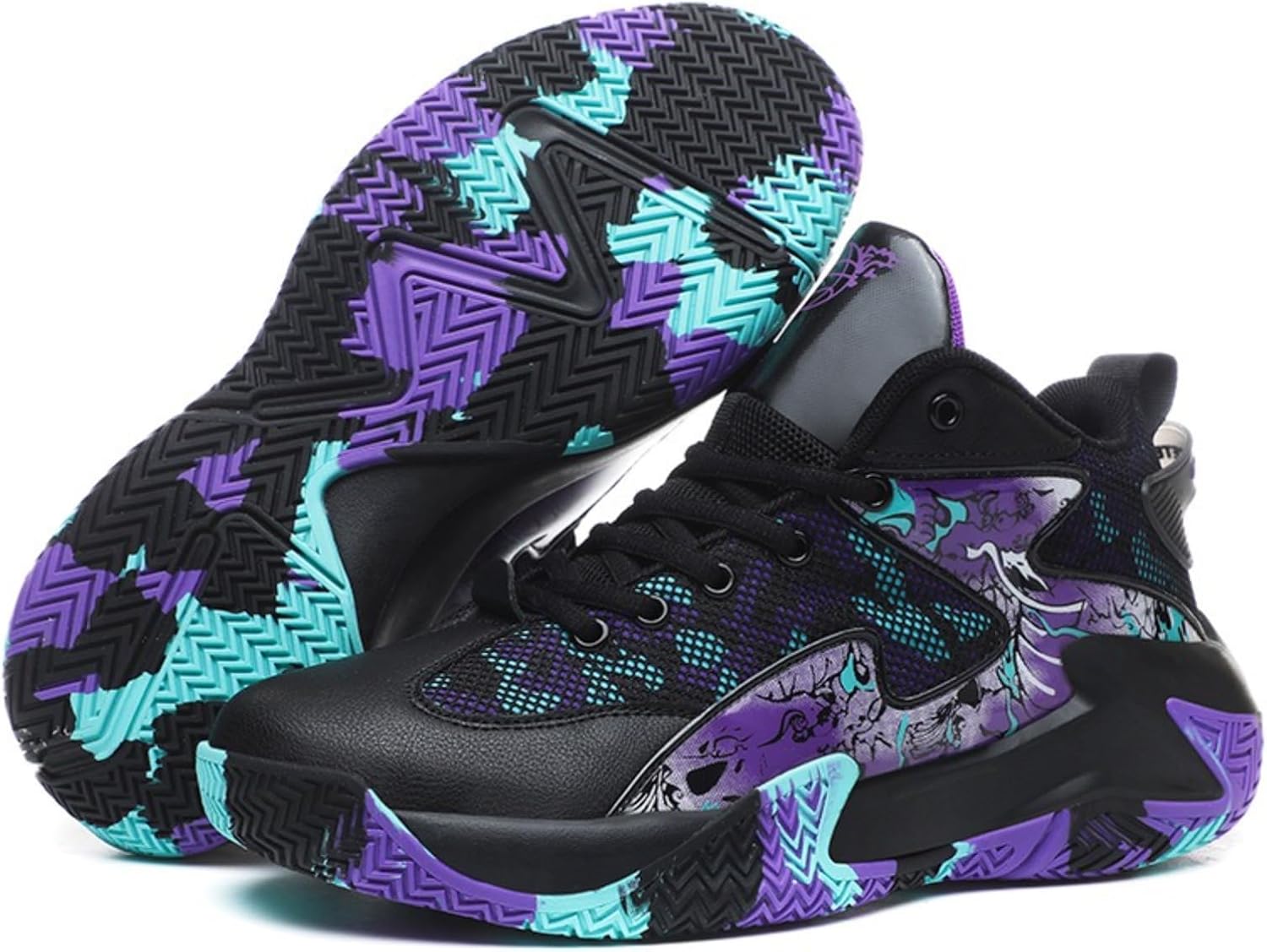 Men‘s Fashion Leather Mesh Lace Up High Top Basketball Shoes Lightweight Non-Slip Outdoor Athletic Tennis Comfort Sneakers Volleyball Baseball Sport Shoes