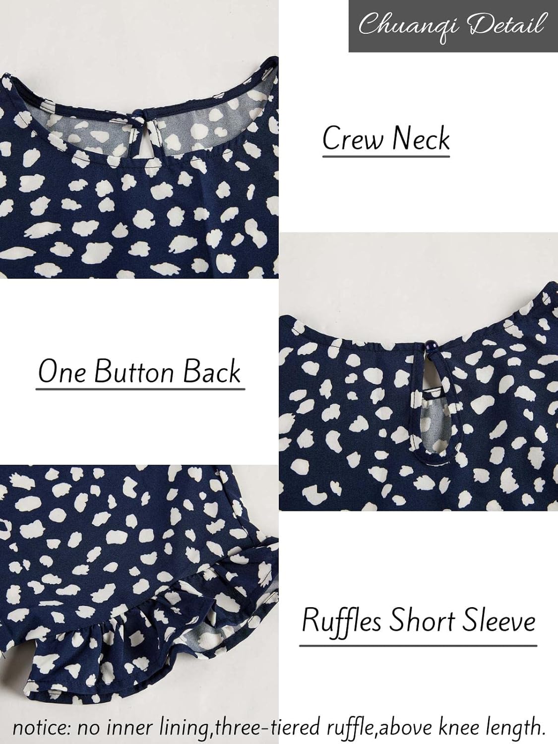 Chuanqi Womens Ruffles Boho Floral Printed Babydoll Loose Swing Casual Short Mini T-Shirt Dress - Image 4