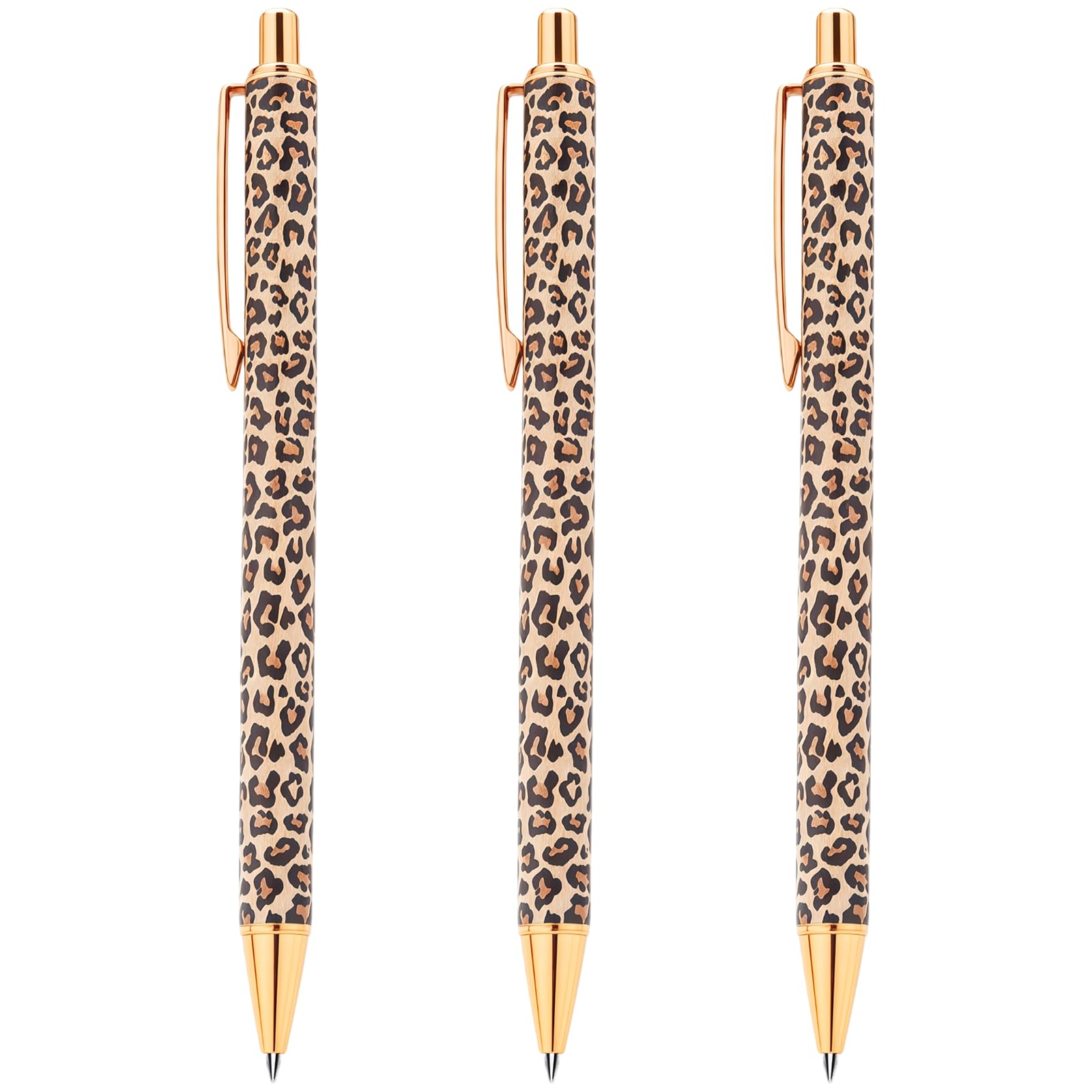 XNHIU 3 Pcs Sparkly Pens Leopards Print Ballpoint Pen Pretty Retractable Black-Ink Biros for Students Adults School Office Home & Creative Use