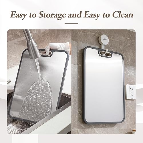 Miniatura 7 de Tabla de cortar de acero inoxidable, tabla de cortar de metal de 15 x 10 pulgadas, tabla de cortar de acero de doble cara, higiénica no porosa, paja