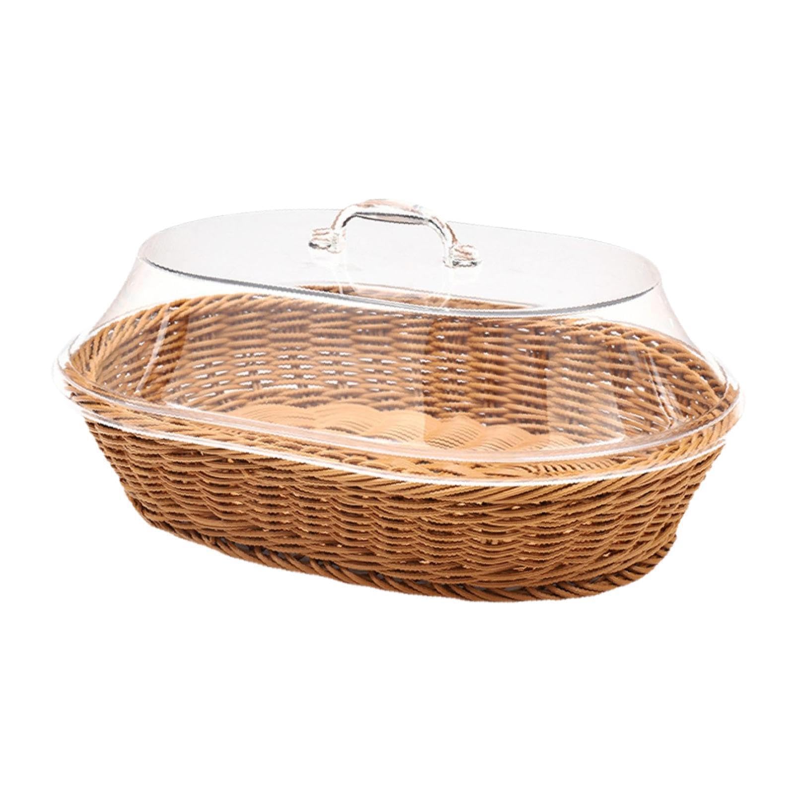 Pixzcsa Wood Wicker Basket With Lid Exceptional Style Effortlessly Blends In Kitchen Living Room And Restaurant Decor Wicker Fruit Basket With Lid Kitchen Counter 35X45cm