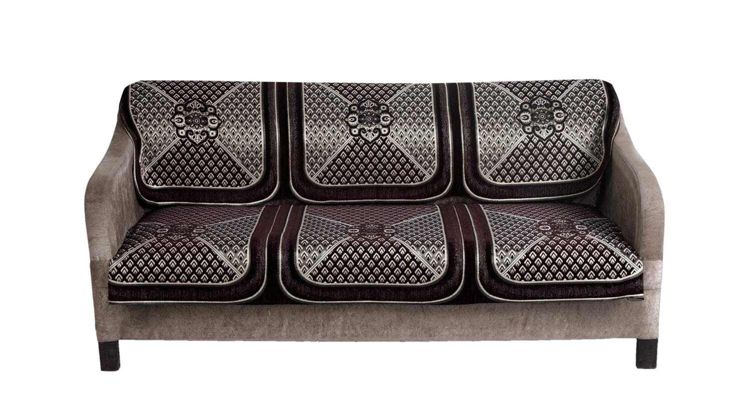 Nendle Chenille Jacquard Velvet Weaved Sofa Cover Set of 3 Seater (Brown, 2 Pieces)-image-38