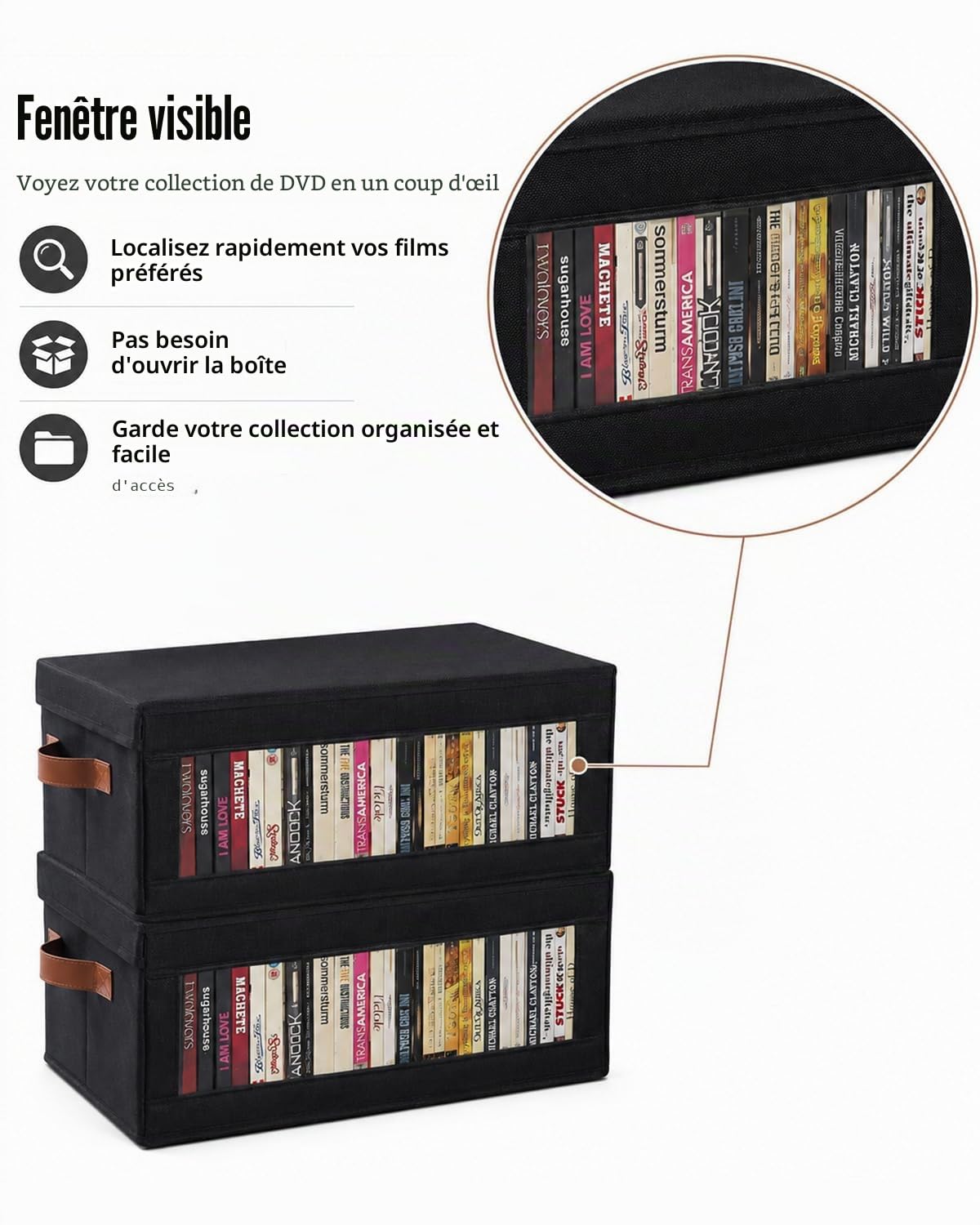 4 Packs de boîtes de rangement pour DVD avec fenêtre visible, boîtier de rangement pour DVD étanche avec couvercle et poignées, peut contenir jusqu'à 104 boîtiers, support pour CD pour le