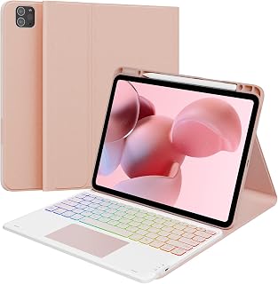 GreenLaw iPad Pro 12.9 Case with Keyboard, DIY 7 Color Backlit, Stain Resistant, Waterproof Case, 2 Bluetooth Channels, Rechargeable Keyboard for iPad Pro 12.9 inch 6th/5th/4th Generation, Rose Gold