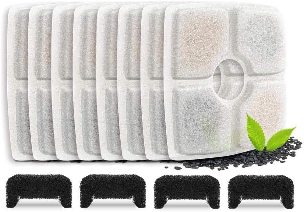 FASOON Cat Water Fountain Filter 8 Carbon Filters 4 Foam Filters Pack,Cat Fountain Filter,Pet Fountain Filters for Cat and Dog Drinking…