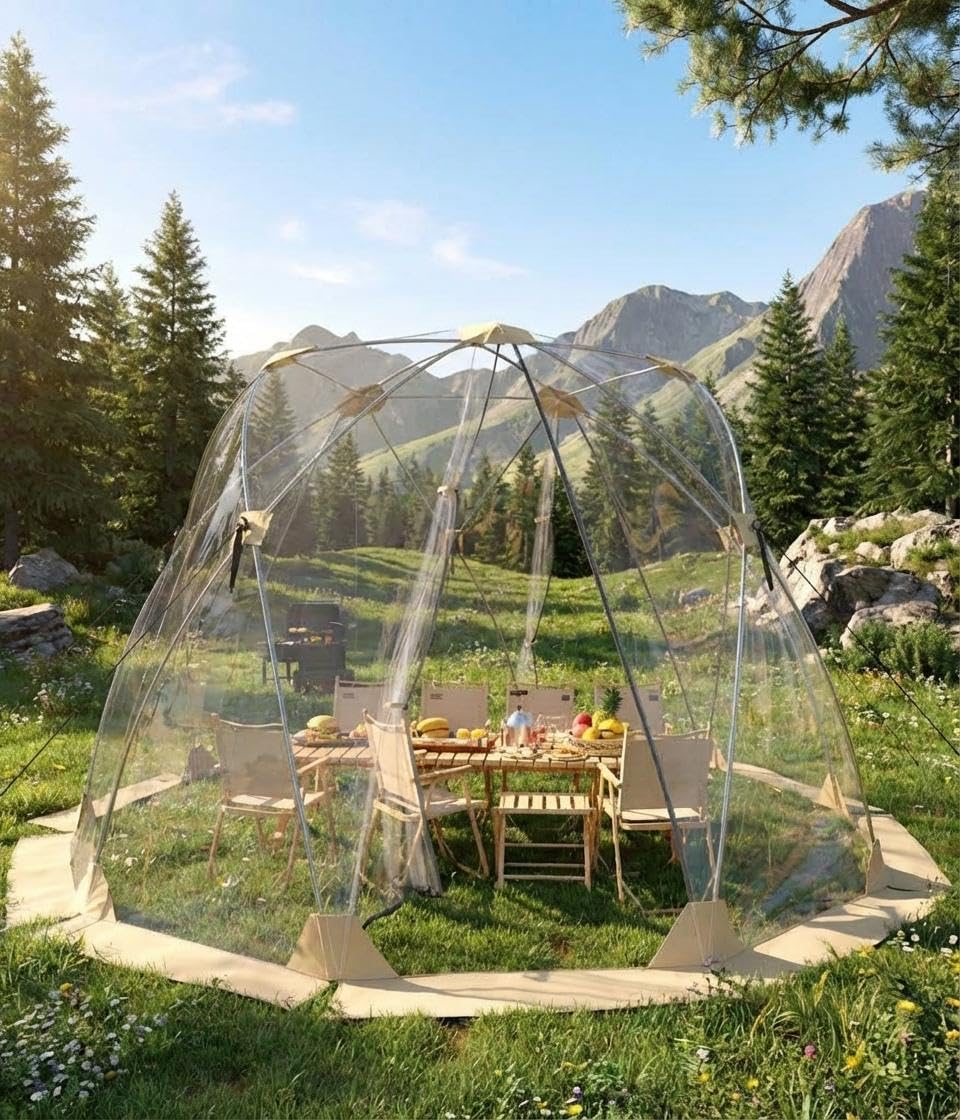 12x12 Ft Clear Bubble Pop Up Tent, All Weather Outdoor Shelter for 8-10 People, Quick Setup Rainproof Windproof Sun Shelter with UPF 40+, Ideal for Patio Backyard Deck Sports Events