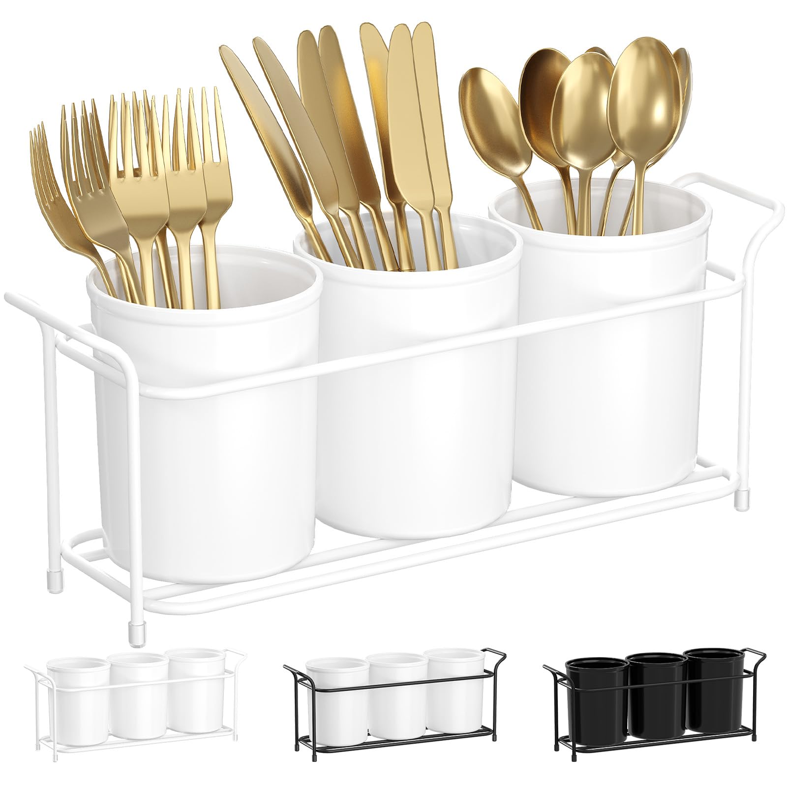 Lifewit Plastic Silverware Caddy with Metal Rack, Utensil Holder for Party, Cutlery Flatware Organizer for Kitchen Countertop, Forks Spoons Knives